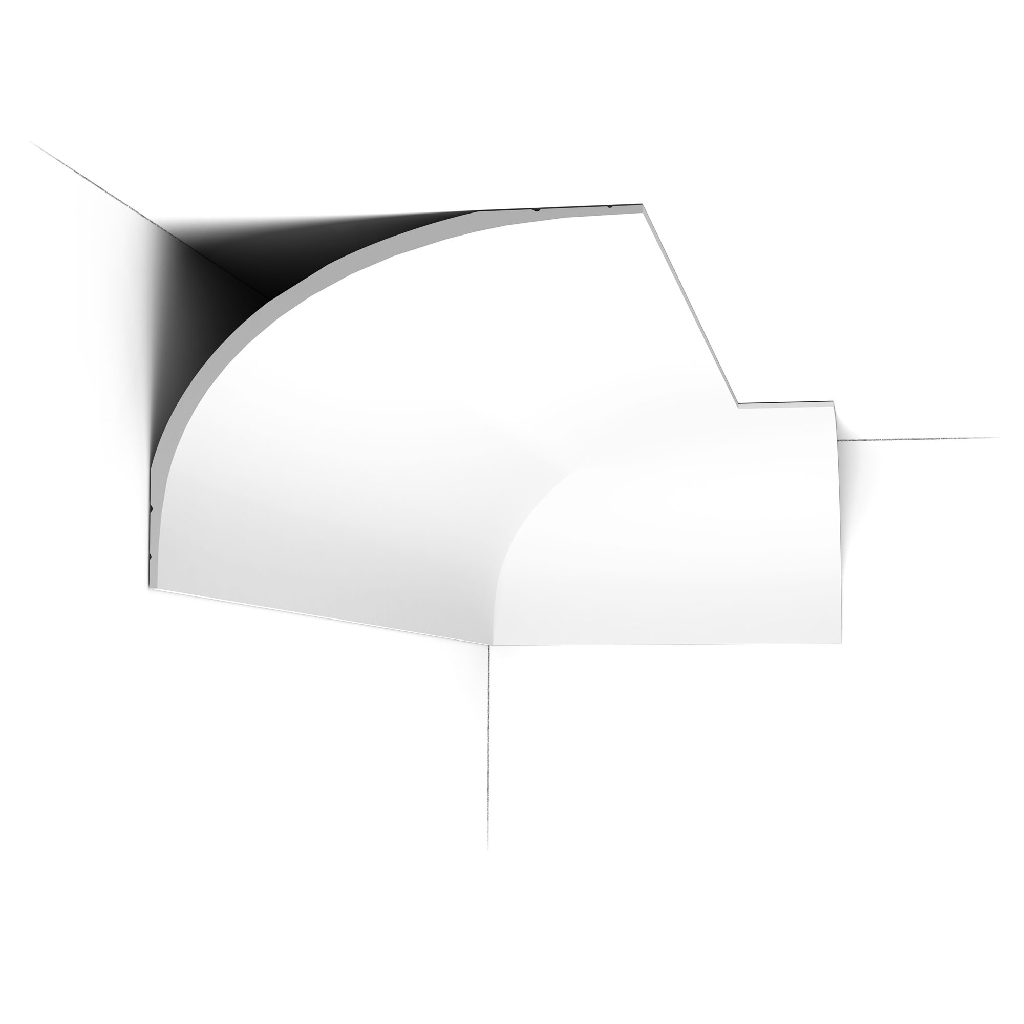 Abstract grayscale 3D rendering of a curved architectural surface with a long shadow and angular edges.