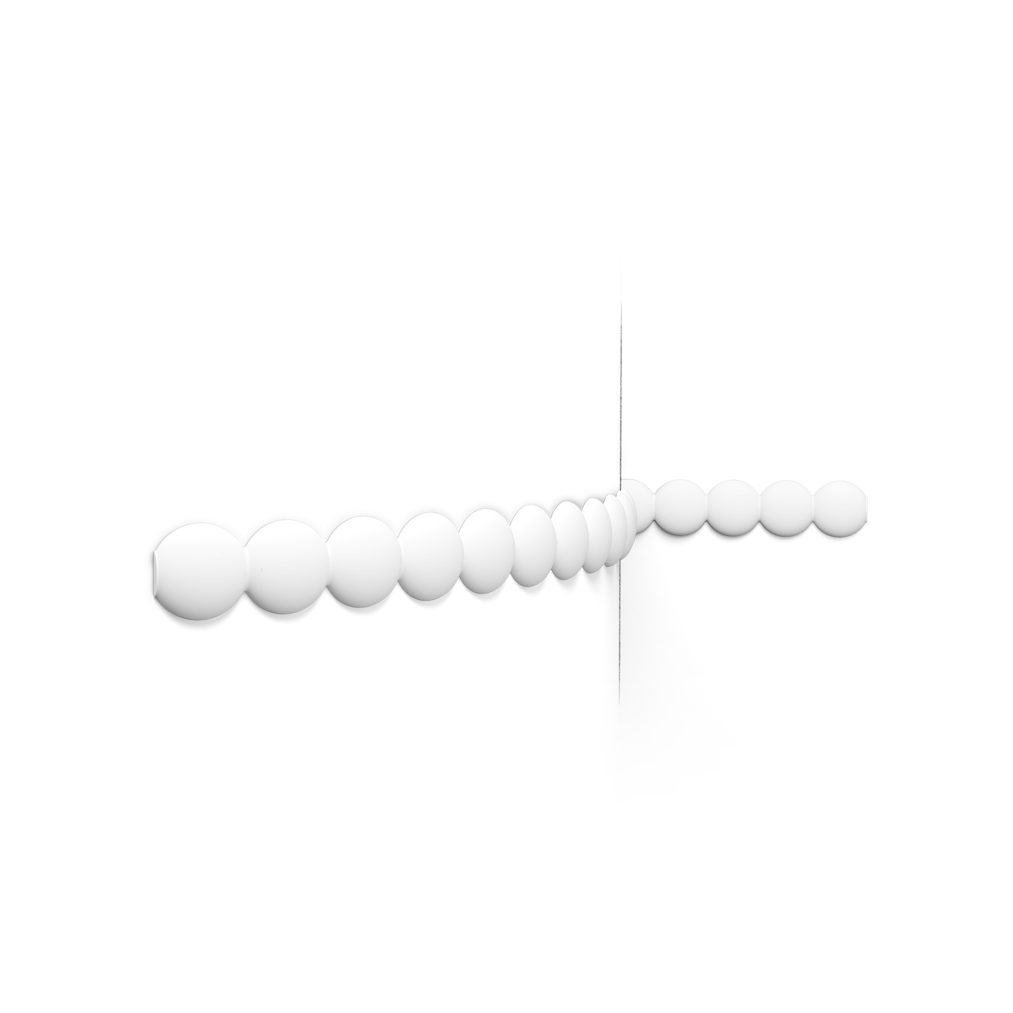 Row of white spheres forming a curved chain along the bottom on a white background.
