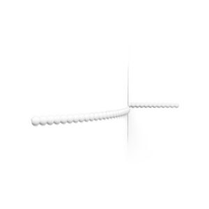 String of white pearls arranged in a serpentine curve across a white background.