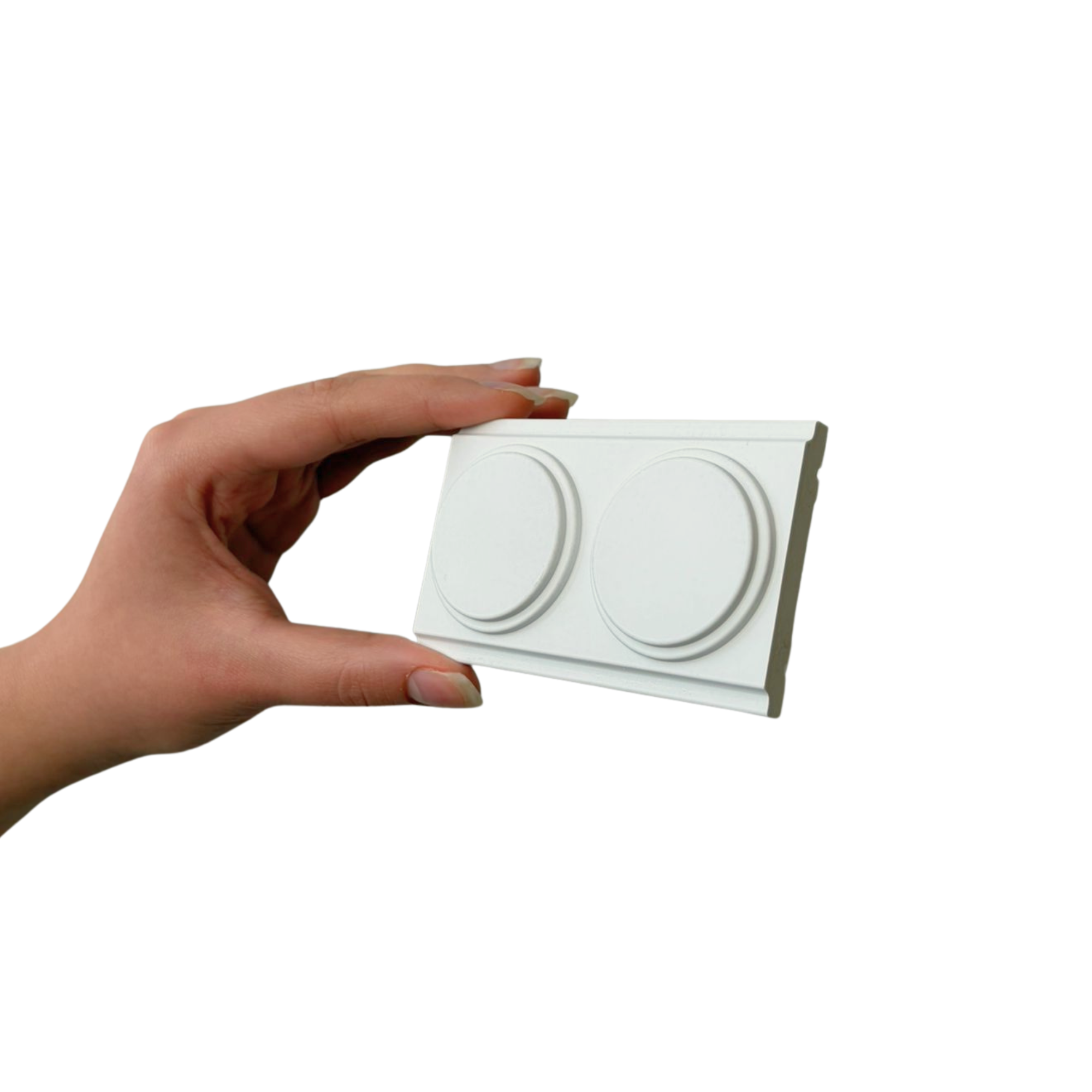 Close-up of a hand flipping a white double-gang light switch cover on the wall.