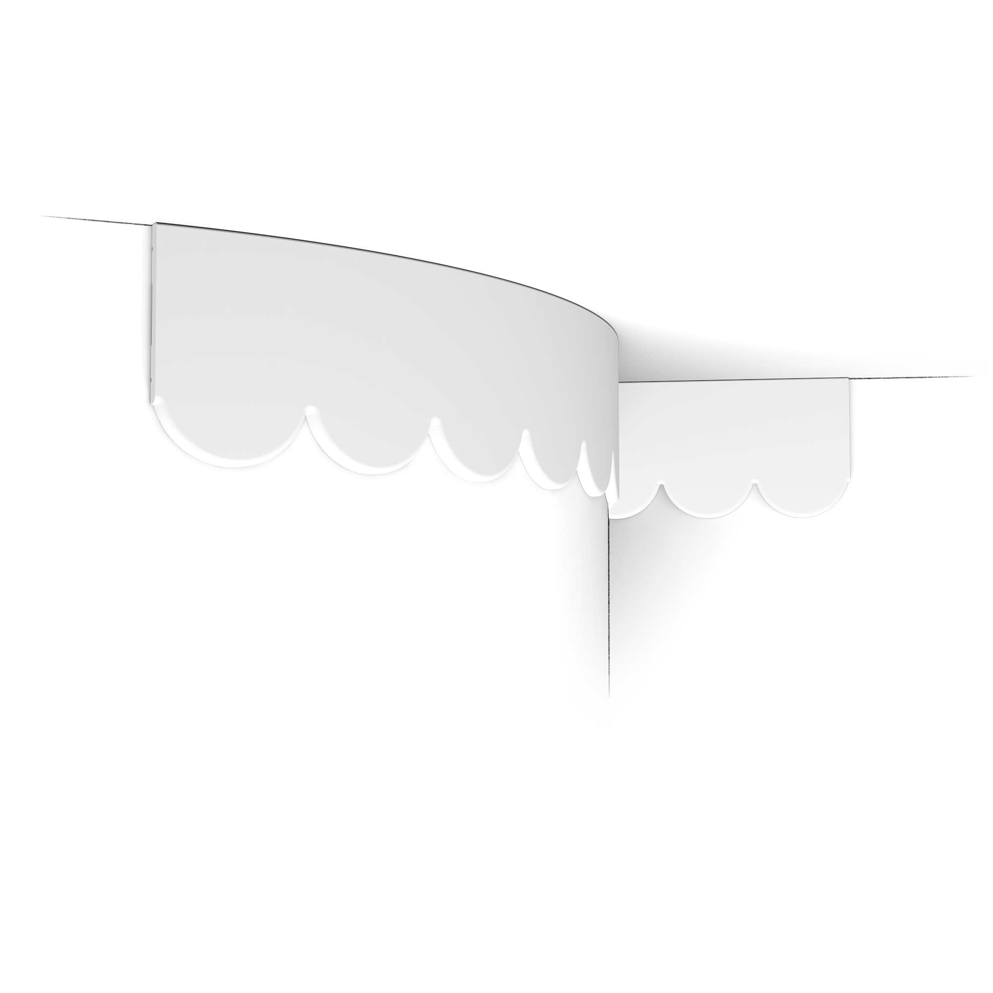 Close-up of a white curved dental-like object with a row of rounded tooth shapes along the bottom edge.
