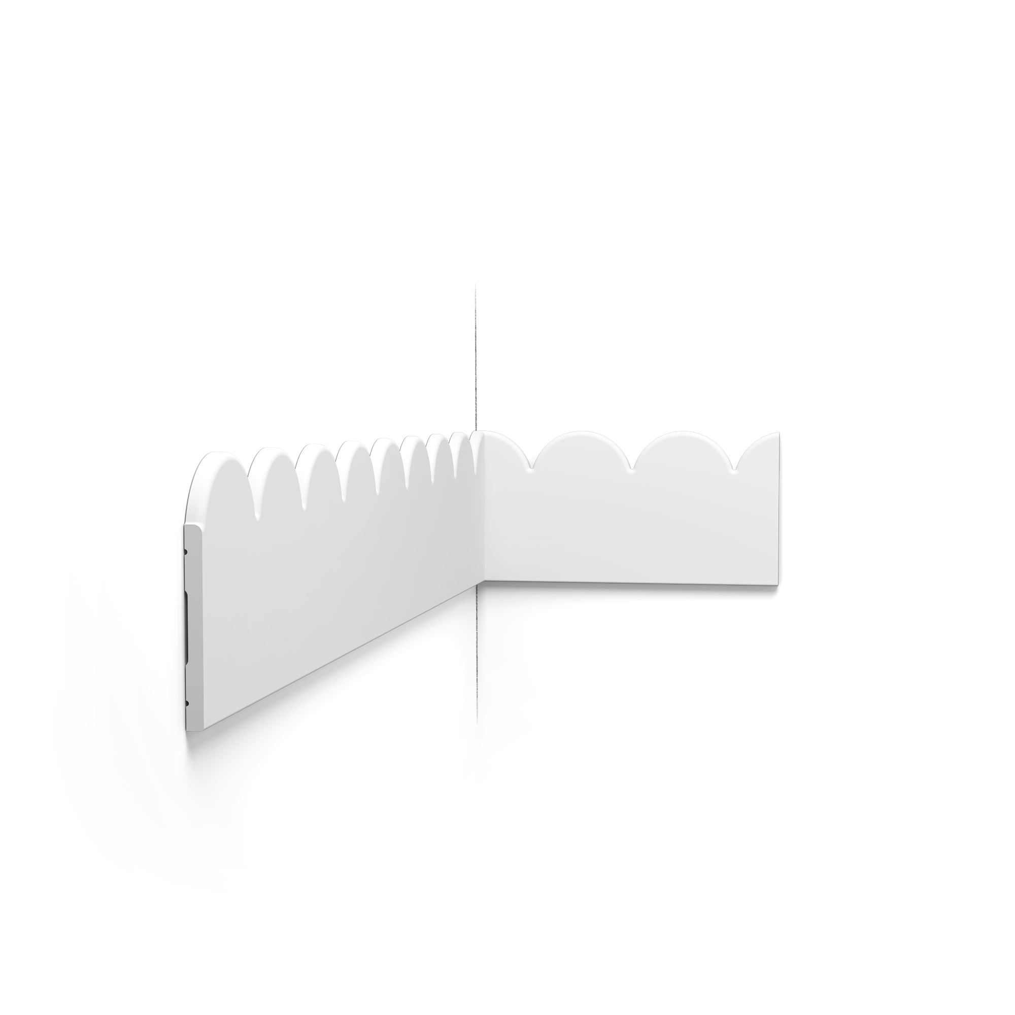 White rectangular tray with a scalloped rim, seen from the side.