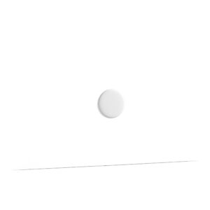 Abstract minimalist image with two glossy white spheres near the bottom center on a white background and a thin diagonal line across the lower edge