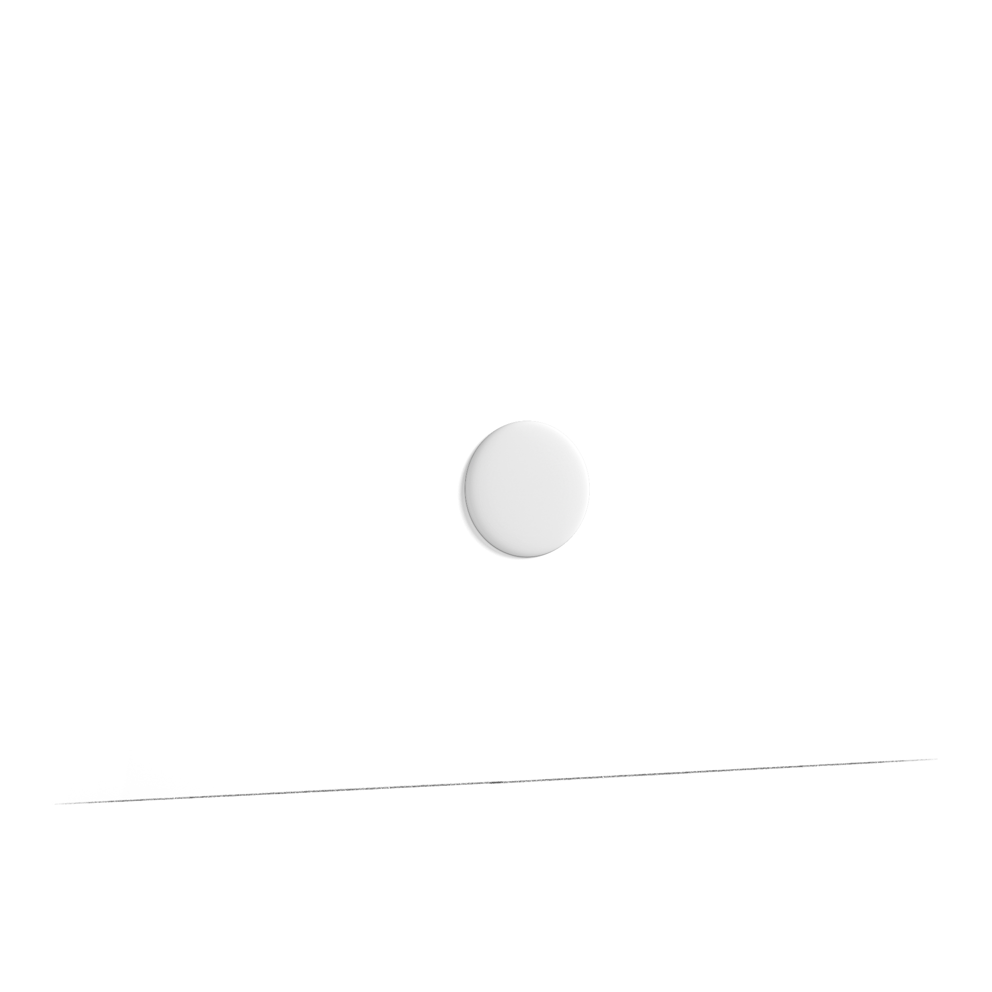 Abstract minimalist image with two glossy white spheres near the bottom center on a white background and a thin diagonal line across the lower edge