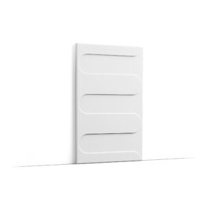 Close-up of a white wall-mounted panel with curved, wave-like indentations on a plain background
